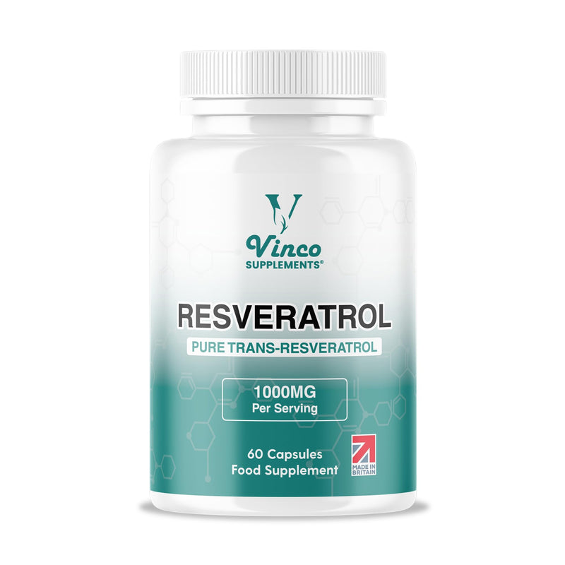 Vinco Resveratrol 1000mg, 60 Capsules - 100% Pure Trans-Resveratrol Supplement for Cellular Health and Cardiovascular Wellness - Non-GMO & Gluten Free - Made in The UK
