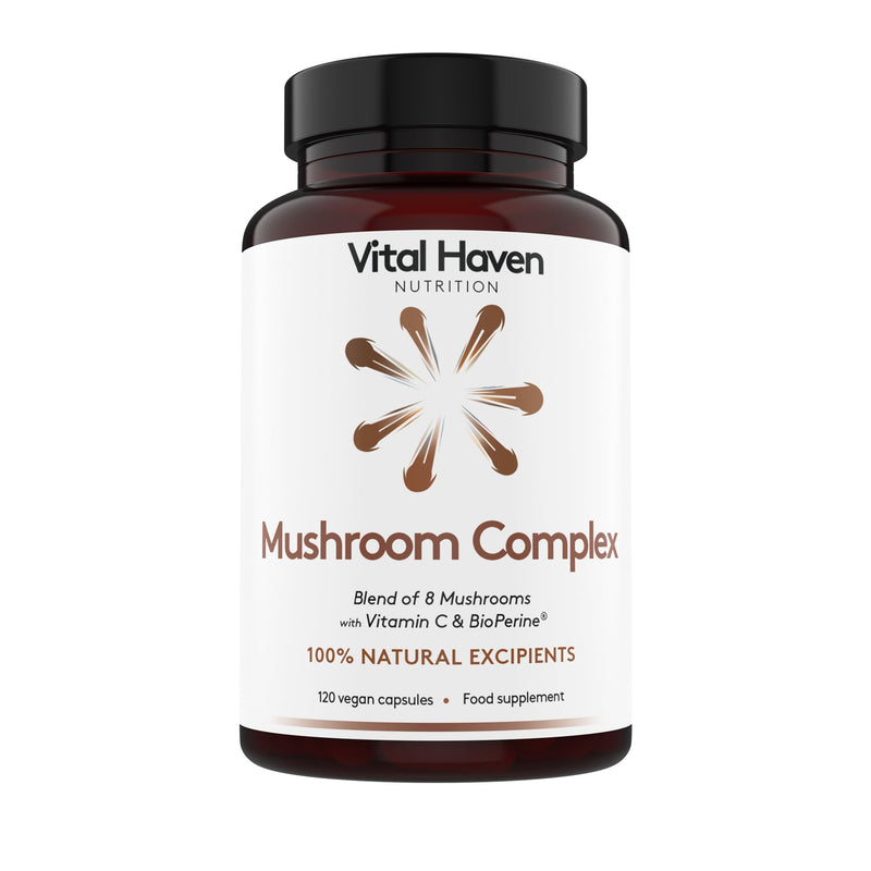 Mushroom Supplement - Lions Mane, Reishi, Cordyceps, Shiitake, Maitake, Chaga, Agaricus Blazei, Tremella with VIT C - UK Made