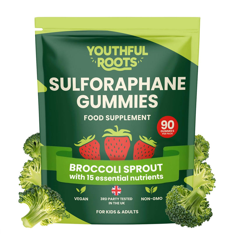 Sulforaphane Supplement Gummies | Broccoli Sprout Extract with 34.5mg Glucoraphanin, Antioxidant, Multivitamin A to K, Zinc | 90 Gummies with Strawberry Flavour | Immune & Mood Support