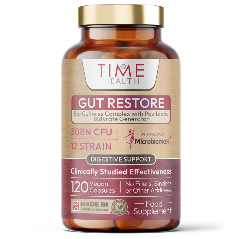Gut Restore – Rewild Your Gut – 12 Strain Probiotic & Postbiotic Butyrate – MicroBiomeX – Clinically Proven – Advanced Bio Cultures Formula – Vegan Probiotics – UK Made - 120 Capsules