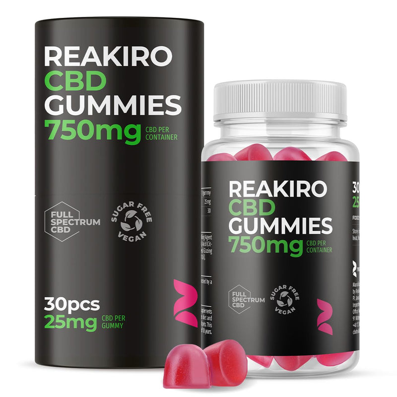 Reakiro CBD Vegan Gummies, 750mg, 30 Pieces, Cherry Flavour I 25mg per Gummy | 100% Vegan-Friendly CBD Edibles | High Strength | Stress & Anxiety Relief | Delicious Cherry Flavour 30 Capsules