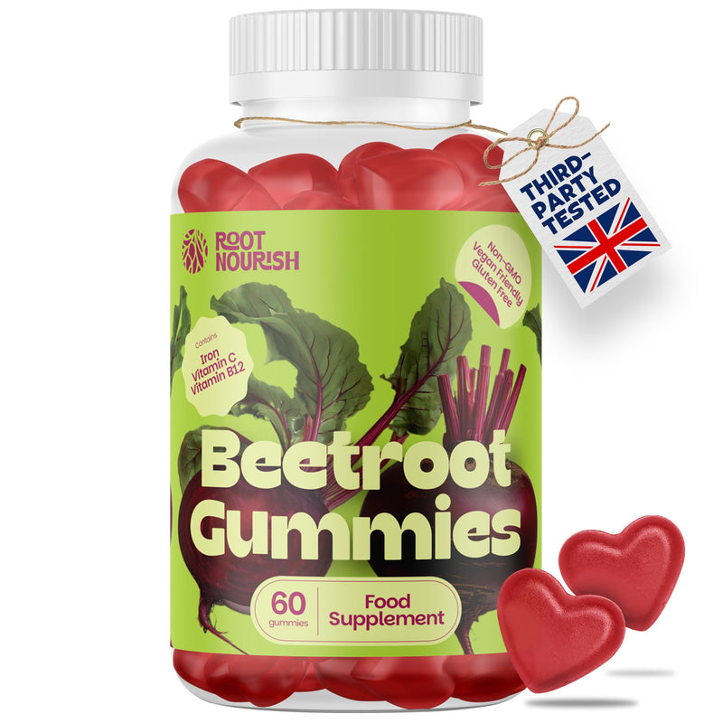 Beetroot Gummies, 60 400mg Beetroot Gummies, High Strength Multi Vitamin Supplement High in Iron, Vitamin C, B12 & Folic Acid Supplement for Energy, Circulation, Tiredness & Immune Support