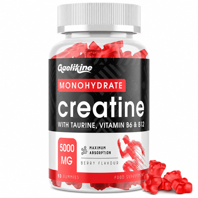 Gaelikine Creatine Monohydrate Gummies 5000mg, Max Strength with L-Taurine, B12 & B6, Creatine Gummies for Men & Women, Easy Pre Workout Muscle Growth Supplement, Berry Flavor, 60 Count (Pack of 1) 60 count (Pack of 1)