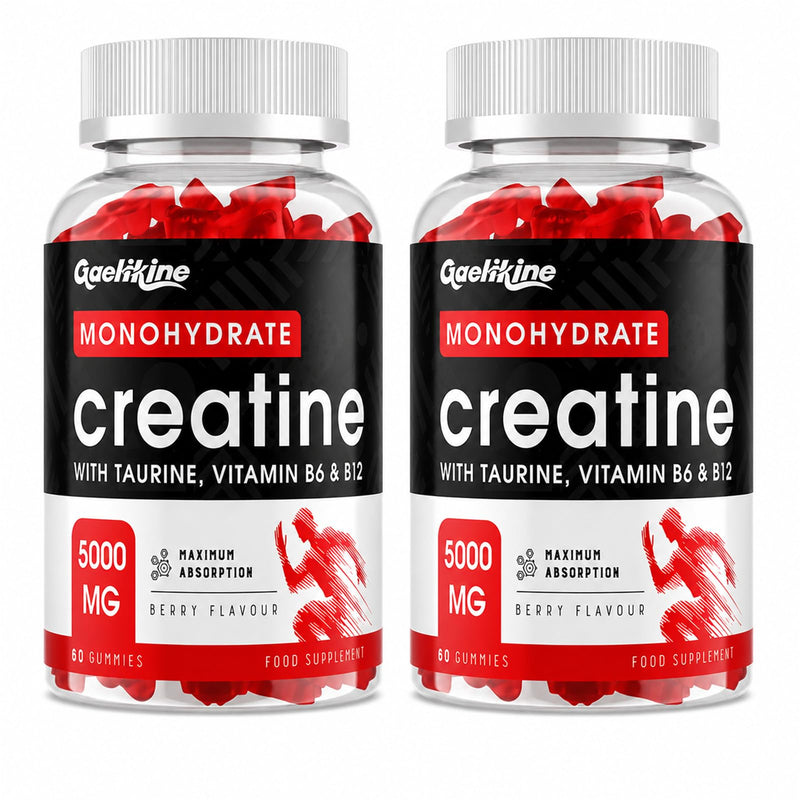 Gaelikine Creatine Monohydrate Gummies 5000mg, Max Strength with L-Taurine, B12 & B6, Creatine Gummies for Men & Women, Easy Pre Workout Muscle Growth Supplement, Berry Flavor, 60 Count (Pack of 2) 60 count (Pack of 2)
