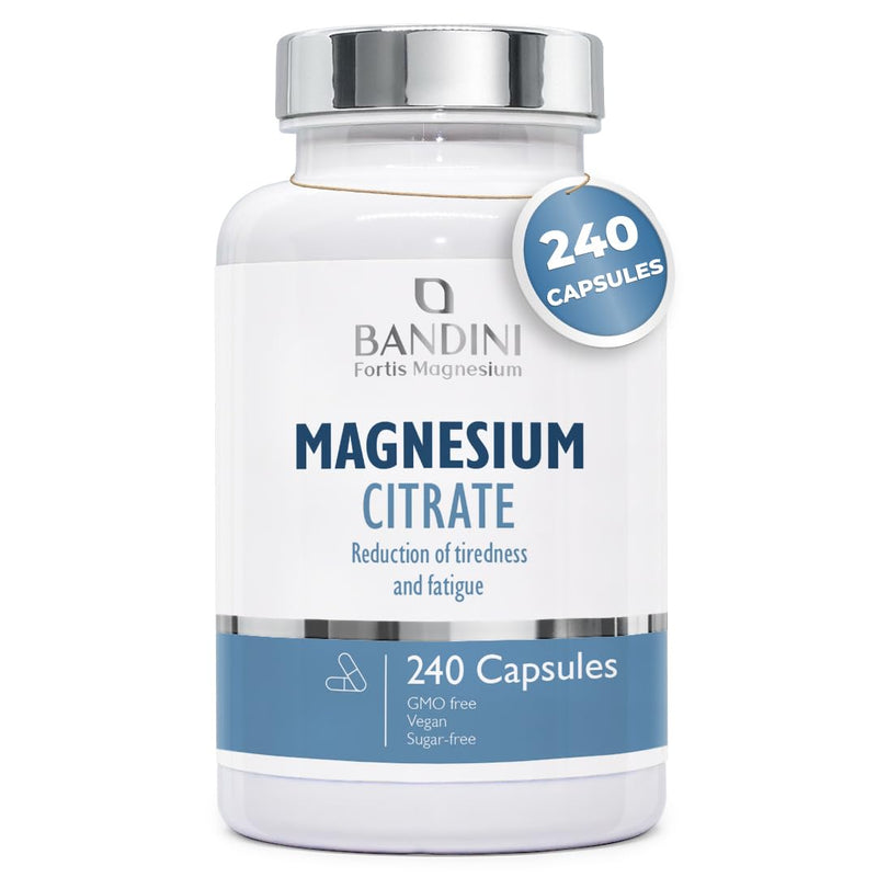 Bandini® Magnesium Citrate 1480mg of which 440mg Elemental Magnesium, 240 Capsules (4 Months) – High Absorption Vegan Supplement - Supports Energy, Reduces Tiredness & Fatigue - Non-GMO, Gluten-Free