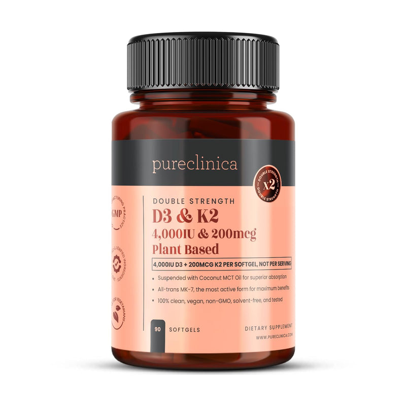Double Strength Vitamin D3 + K2 (MK-7) – 4,000 IU D3 + 200mcg K2 x 90 Vegan Softgels – Plant-Based Lichen D3 & Natto MK-7 – Enhanced Absorption with MCT Oil - 3 Months Supply 90 count (Pack of 1)