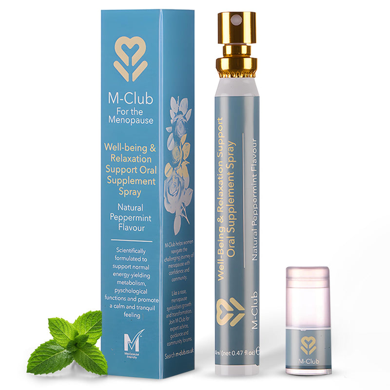 Wellbeing & Relaxation Oral Supplement Spray 14ml – Fast-Absorbing B Vitamins & Magnesium, Menopause, Energy & Mood – Vegan, Non-GMO, No Additives, Peppermint Flavour - 30-Day Supply