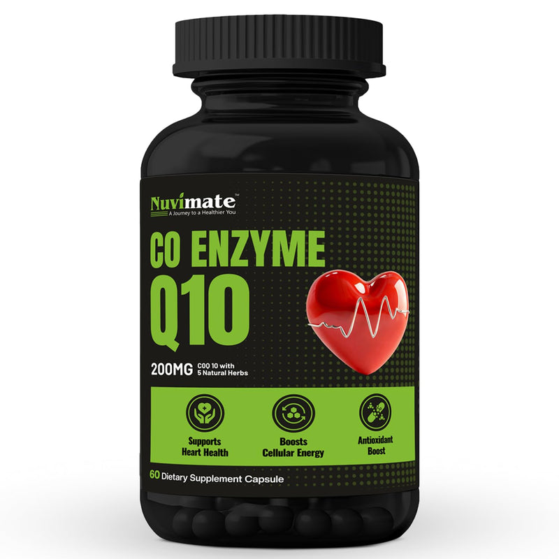 CoQ10 Supplement Capsules from Ubiquinone| Coenzyme Q10 200mg Capsules Potent Antioxidant Supplement Support Heart Health & Energy Production with Highest Bioavailability - 60 Count