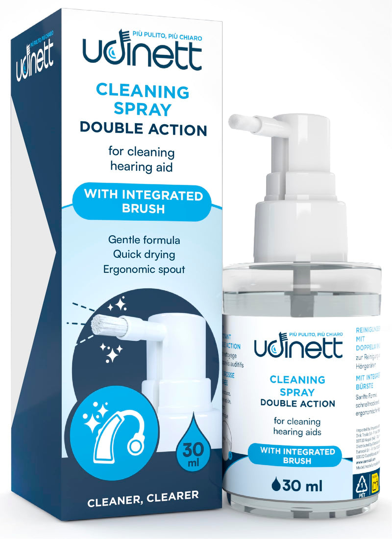 Hearing Aid Cleaning Spray 30ml with Integrated Brush Udinett Alcohol-Free Formula Eliminates Earwax and Dirt with Immediate Effect Sanitizer for Cleaning Earphones Bluetooth Headphones