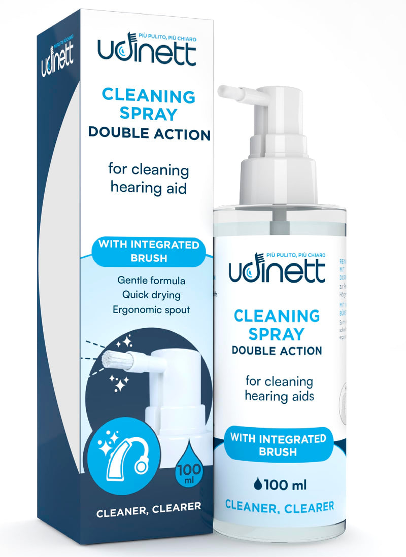 Hearing Aid Cleaning Spray with Integrated Brush 100ml Udinett Sanitizer for Daily Cleaning Earphones Bluetooth Headphones Delicate Formula Quick Drying Eliminates Earwax and Dirt