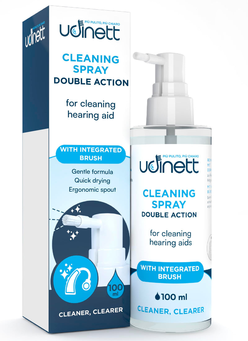 Hearing Aid Cleaning Spray 100ml with Integrated Brush Udinett Sanitizer for Cleaning Earmolds Replacement Domes Earplugs Quick Drying Eliminates Earwax Dust and Bacteria