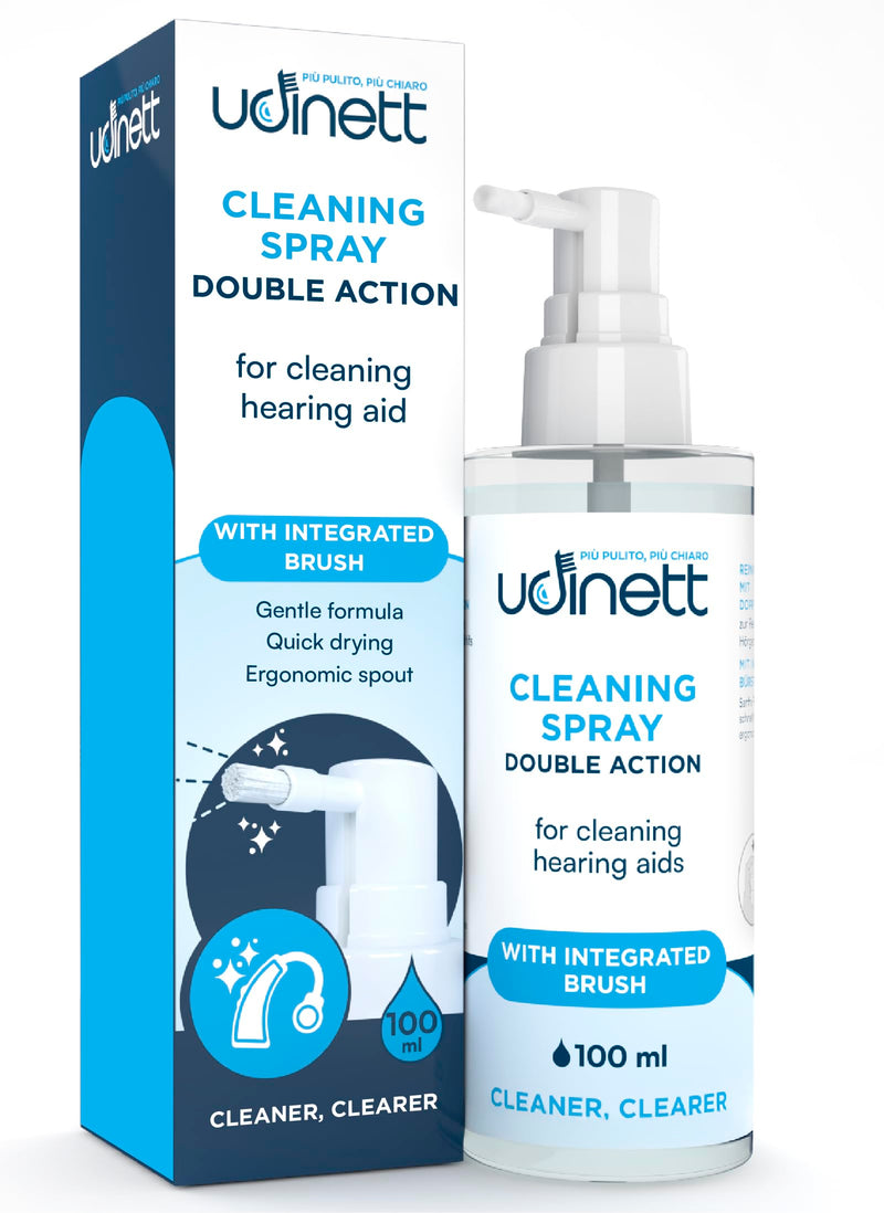 Hearing Aid Cleaning Spray 100ml with Included Brush Udinett for Daily Cleaning Earphones Bluetooth Headphones Sanitizing Gentle Formula Removes Earwax and Dirt