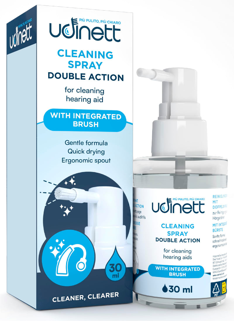 Hearing Aid Cleaning Spray 30ml with Integrated Brush Udinett Alcohol-Free Sanitizer Eliminates Dirt and Earwax for Cleaning Earphones Bluetooth Headphones Delicate Formula Quick Drying