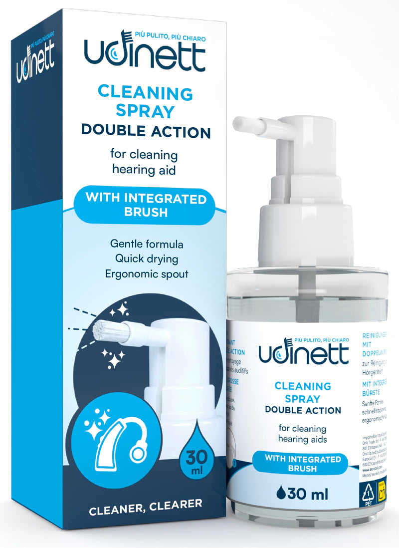 Hearing Aid Cleaning Spray 30ml with Integrated Brush Udinett Sanitizer for Cleaning Earphones Bluetooth Headphones Quick Drying Eliminates Earwax Dust and Bacteria Udinett 30ml Spray