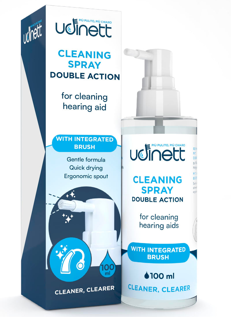 Hearing Aid Cleaning Spray 100ml with Integrated Brush Udinett Alcohol-Free Formula Eliminates Earwax and Dirt with Immediate Effect Sanitizer for Cleaning Earphones Bluetooth Headphones