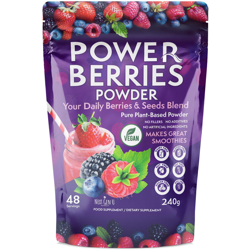 Super Berry Powder - 1 Pack, 240g - Immune Support - Food Supplement - Superfood Berries - Smoothie Mix for Shakes - Healthy Boost for Detox Juice Beverages or Any Drink - by NextGenU 240g (Pack of 1) Brown