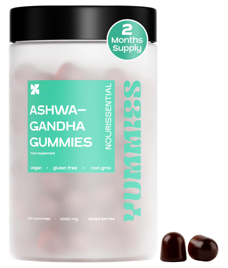 Ashwagandha Gummies 1000mg with Magnesium - 120 Vegan Mixed Berry Gummies - Adaptogen and Tiredness Support - 2 Month Supply