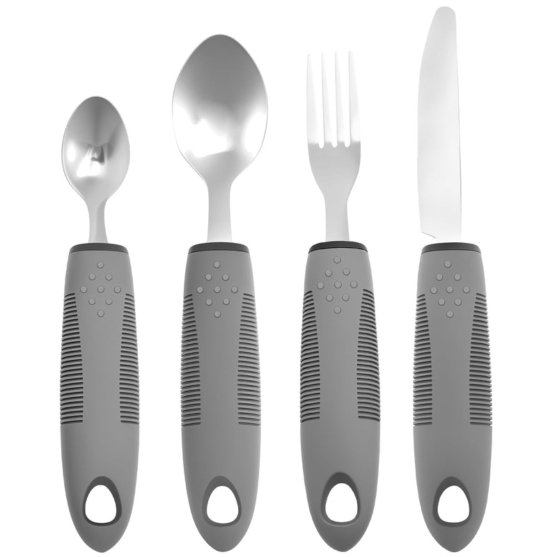 4 Pcs Adaptive Utensil Set Nonslip Easy Grip Cutlery for Adults Include Heavy Stainless Steel Spoon, Fork, Knife, Arthritis Aid Silverware for Elderly and Persons with Shaking Hands