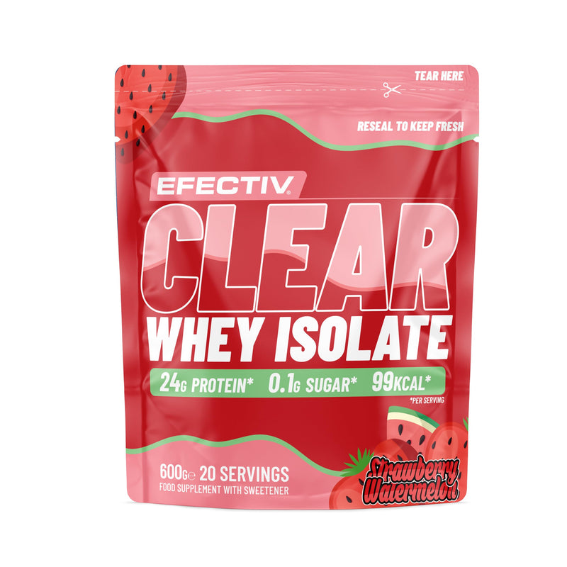 Efectiv Nutrition Clear Whey Isolate Protein Powder 600g - Whey Isolate with 24g Protein per 30g Scoop, Less Than 100 Calories - Juicy Alternative (600g, Strawberry Watermelon)