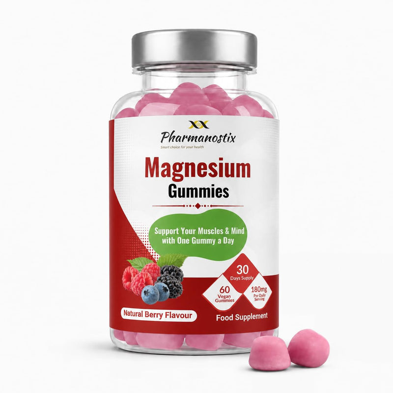 Pharmanostix Magnesium Citrate Gummies 180mg, 60 Vegan Gummies, Supports Muscle, Immunity, Electrolyte Balance, and Energy.