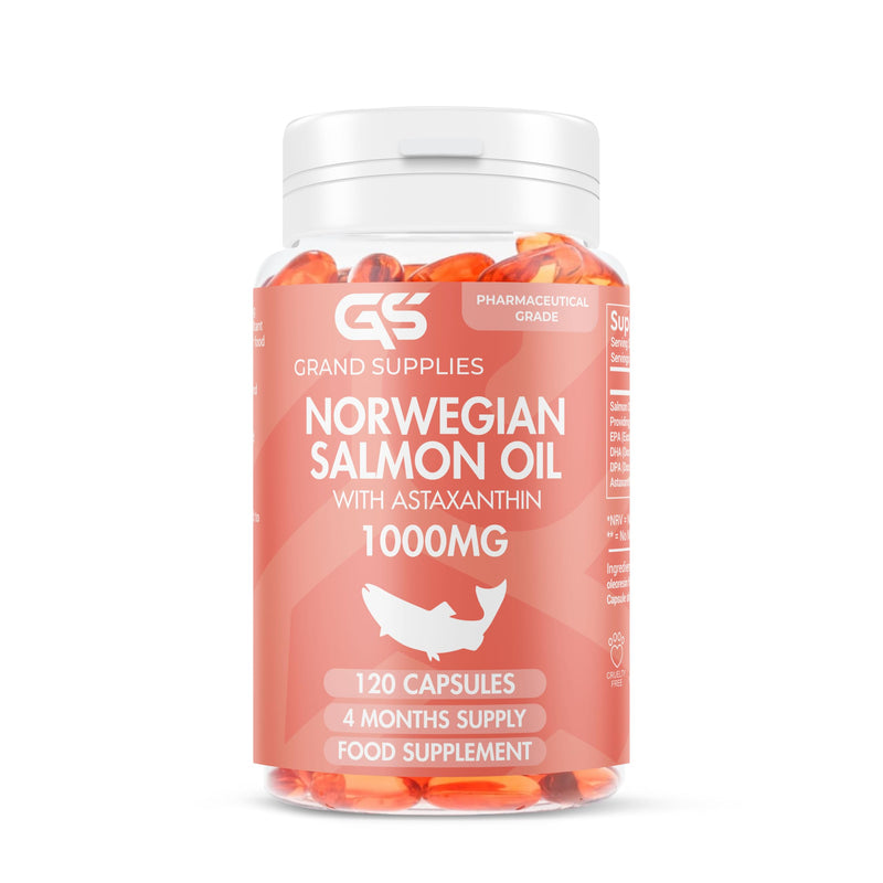 Norwegian Salmon Oil - 1000mg - 4 Months Supply - DHA,DPA,EPA & Astaxanthin - Omega 3 6 9 Capsules High Strength -Burpless Taste - 120 Days Supply