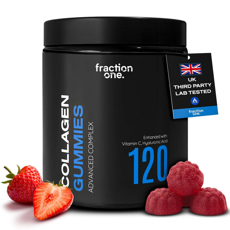 Fraction One Collagen Gummies - 120 Gummies - Advanced Collagen Complex with Vitamin C & Hyaluronic Acid - Supports Skin, Hair & Nail Health - Strawberry Flavour - Vegan Friendly - 60 Days Supply