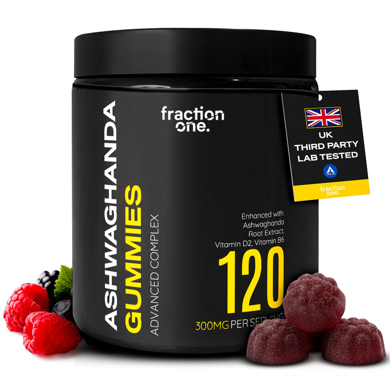 Fraction One Ashwagandha Gummies - 120 Gummies - 300 mg per Serving Enhanced with Vitamin D2 & B6 - High Strength Root Extract - Supports Stress & Energy - Berry - Vegan Friendly - 60 Days Supply
