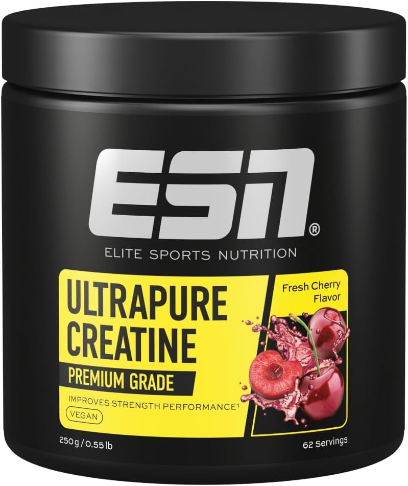 ESN Ultrapure Creatine Monohydrate, 250 g, 62 Servings, Fresh Cherry, creatine Powder, microfine & optimally Soluble, Vegan – Made in Germany