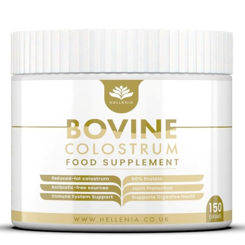 Pure Colostrum Powder - 150 Grams | 20% Immunoglobulins G | Freeze Dried, Reduced-Fat Colostrum | from Grass-fed Cows - Bovine Source | Made in The UK by Hellenia