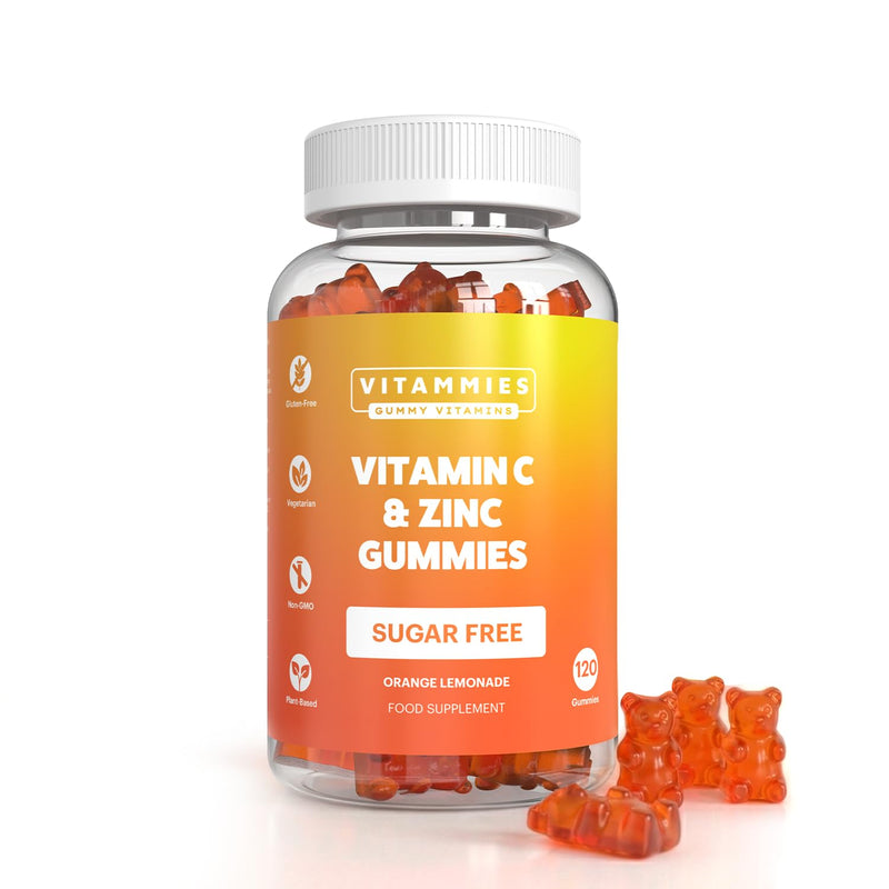 Vitammies Vegan Sugar Free Vitamin C and Zinc Gummies – Chewable Orange Lemonade Flavor Gummies Vitamins Adults and Kids – 200mg Vitamin C Per Serving for Daily Wellness (120 Units)