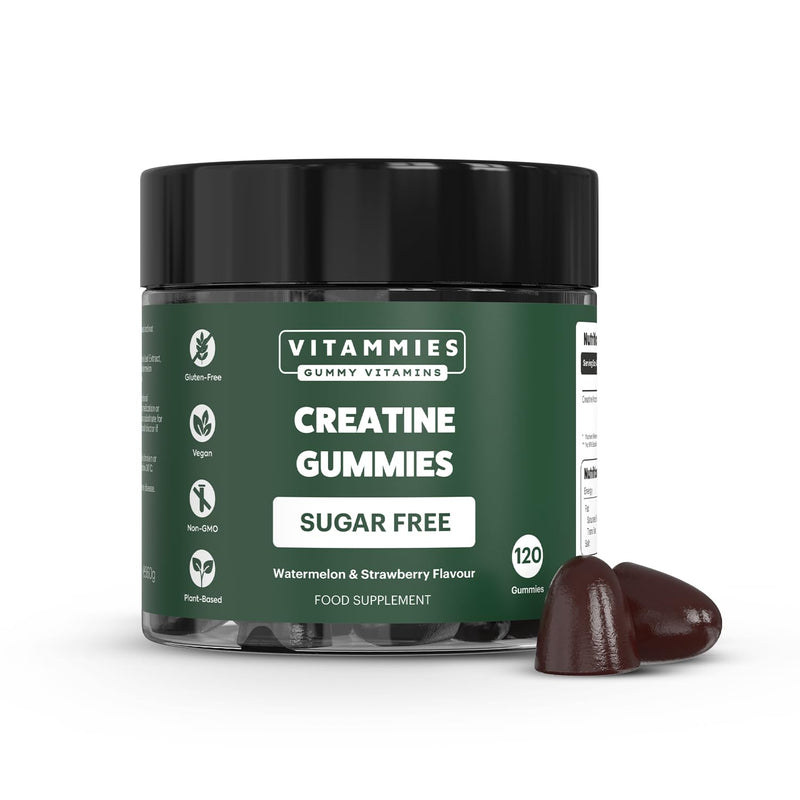 Vitammies Vegan Sugar Free Creatine Monohydrate Gummies for Muscle Gain | More Strength | Faster Recovery | Clinically Studied Creatine 5g Dose | Watermelon Strawberry Flavour | 30 Servings