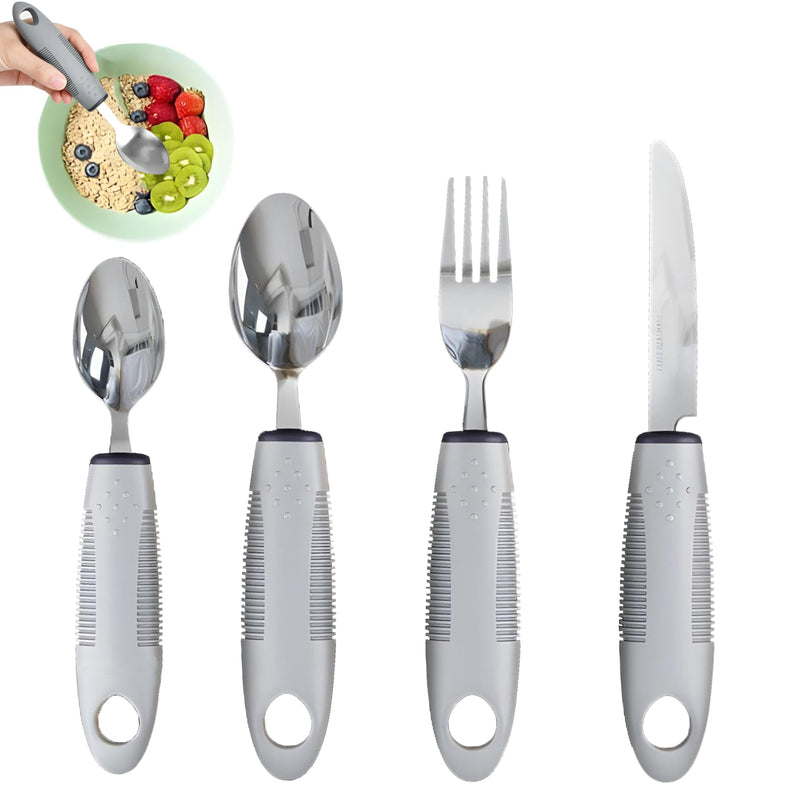 4 pcs Disabled Cutlery for Adults Easy Grip Cutlery for Disabled Hands Eating Aids for Adults Arthritic Hands Comfort Grips Cutlery Great for The Elderly Tremors and Trembling Hands