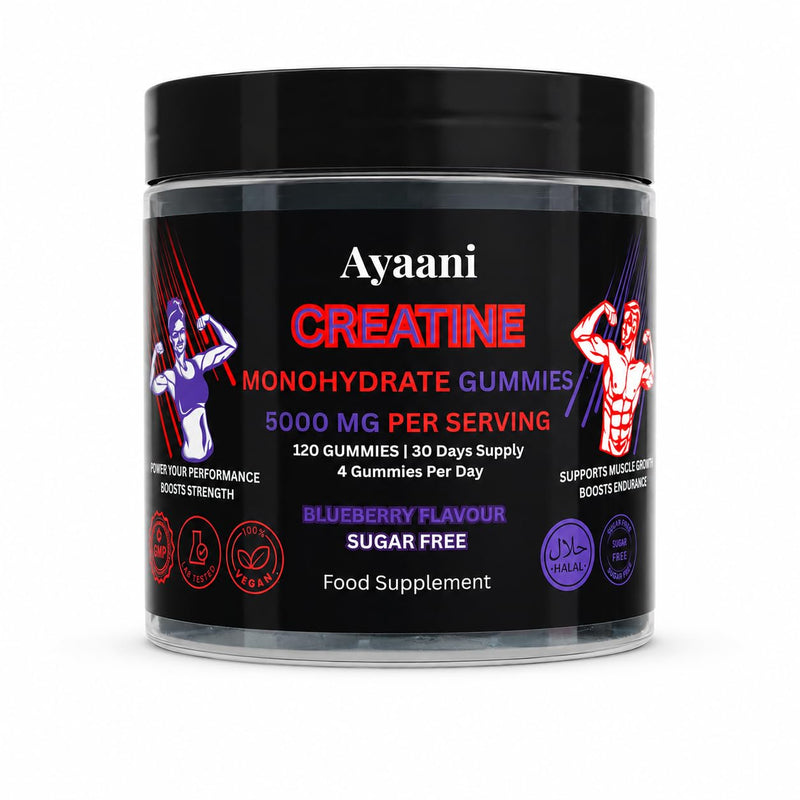 Creatine Gummies 5000mg | Real 5g Lab-Tested Creatine Monohydrate Dose | Sugar Free Vegan Halal Blueberry Gummies | No Powder, Scoop or Shaker | Strength, Power & Muscle Gains | 120