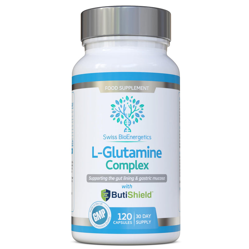 L-Glutamine Complex with Butyric Acid, Glucosamine (N-Acetyl-D), Marshmallow Root, Slippery Elm Bark, Liquorice Root, Chamomile Flower, Mastic Gum, Quercetin & Zinc - UK Made and No Artificial Nasties