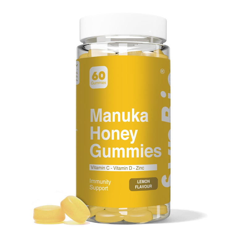 Manuka Honey Gummies | with Vitamin C, D & Zinc – Immune Support & Soothing Formula | Gelatin Free, Vegetarian, Halal & Kosher | 60 Lemon Flavour Gummies