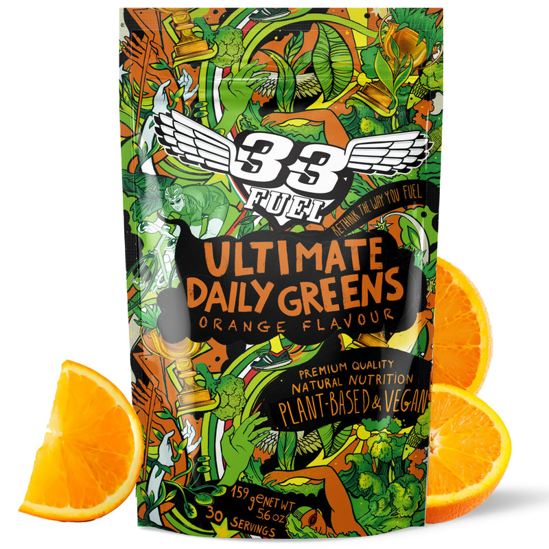 33Fuel Daily Greens Powder - UPF-Free Premium Superfood & Fibre Blend for Gut Health with only Natural Ingredients, Daily Greens Super Blend, Vegan, Handmade in the UK – Orange 159 g (Pack of 1)