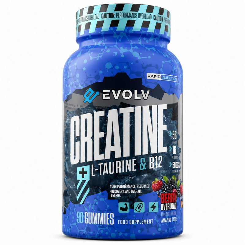 Creatine Monohydrate Gummies + L-Taurine & B12 | 90 Vegan | Overload Creatine Gummies 5000mg | Pre Workout & Post Workout Energy for Men & Women | Sugar-Free Creatine Max