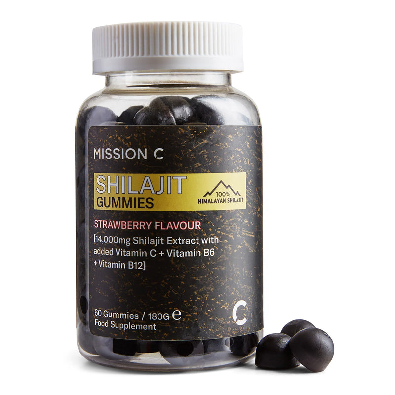 Shilajit Gummies - Pure, Himalayan - 14000 mg per Serving - High Grade - with Added Vitamin C, B6 and B12, Contains 85 Minerals, Immune System & Vitality Booster, Vegan - Lab Tested - Mission C