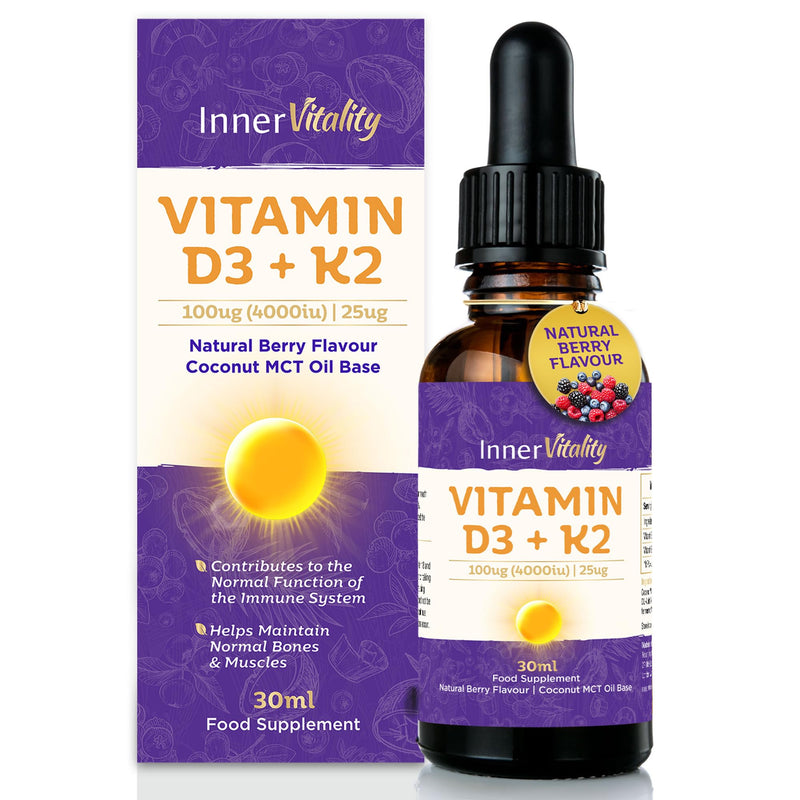 Vitamin D3 K2 Drops 4000iu Fast Absorbing MCT Oil for Immunity & Bones, 5-Month Supply High Strength Natural Berry Flavour Supplement for Adults & Kids 30ml