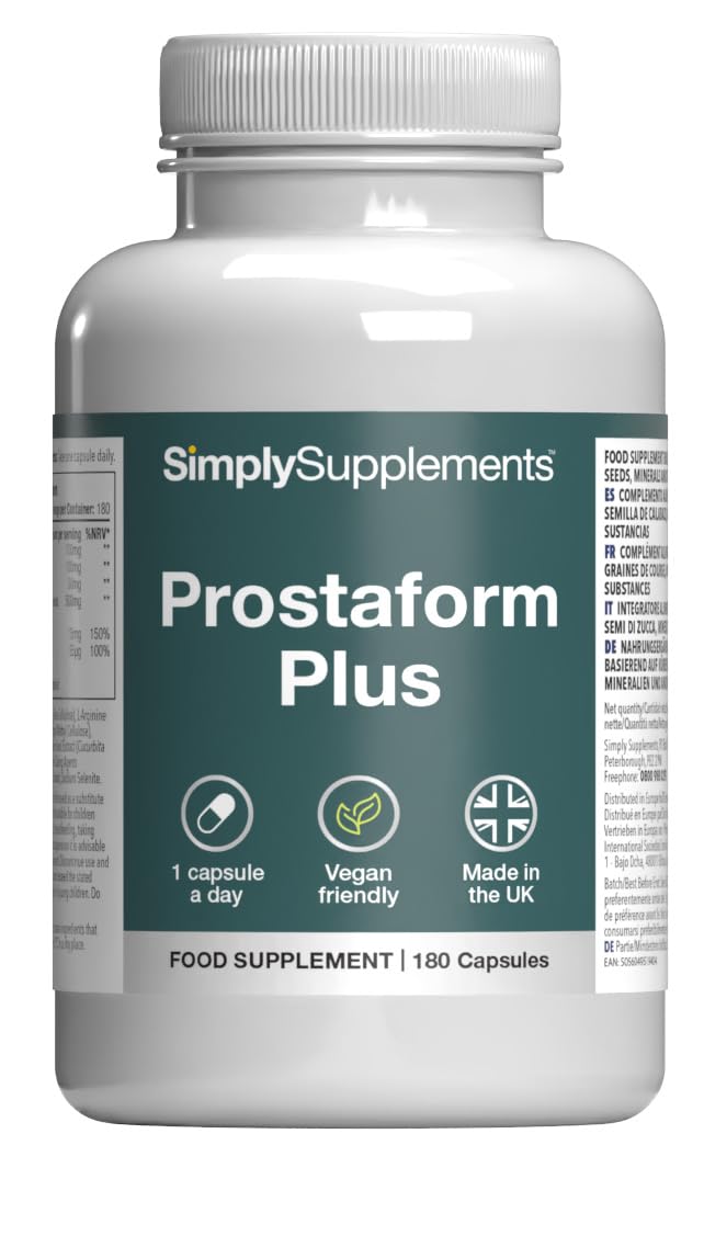 Prostaform Capsules with Pumpkin Seed, Zinc, L-Glutamine & L-Arginine HCL | Male Health, Prostate Function & Reproductive Health | 180 Capsules | Vegan Friendly | Made in The UK & GMP Certified Unflavoured 180 count (Pack of 1)