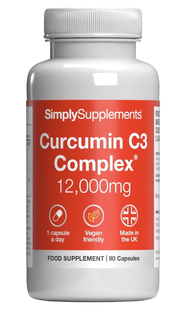 Curcumin C3 Complex 12,000mg with Bioperine & Vitamin C | 190mg Curcuminoids | High-Strength Turmeric Extract | Vegan & Vegetarian Friendly | 90 Capsules | UK-Made, GMP Certified Unflavoured 1 count (Pack of 90)