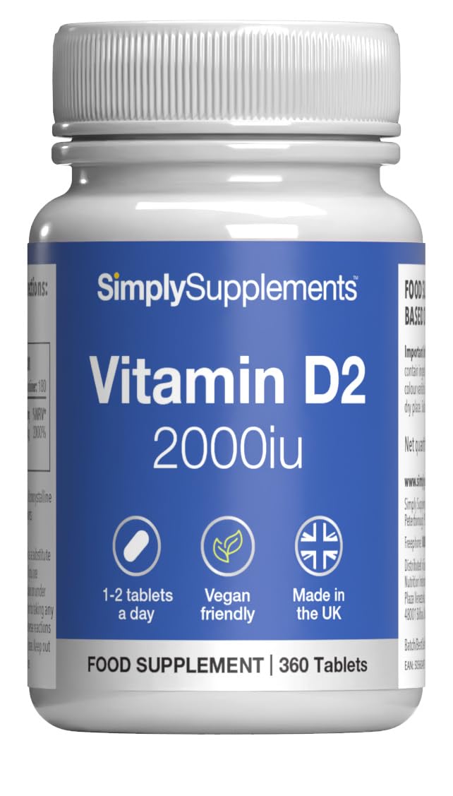 Vitamin D2 2000 IU | Supports Healthy Bones, Muscles & Immune Function | 360 Tablets (12-Month Supply) | Manufactured in The UK to GMP Standards | Suitable for Vegetarians Unflavoured 1 count (Pack of 360)