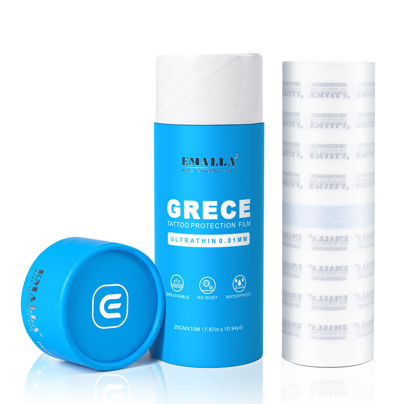 EMALLA GRECE Matte Tattoo Second Skin 20cm x 10m Roll 0.01mm Thick Tattoo Protection Film Cover Aftercare Bandage Waterproof Skin Wrap 20cm*10m Roll Ultrathin