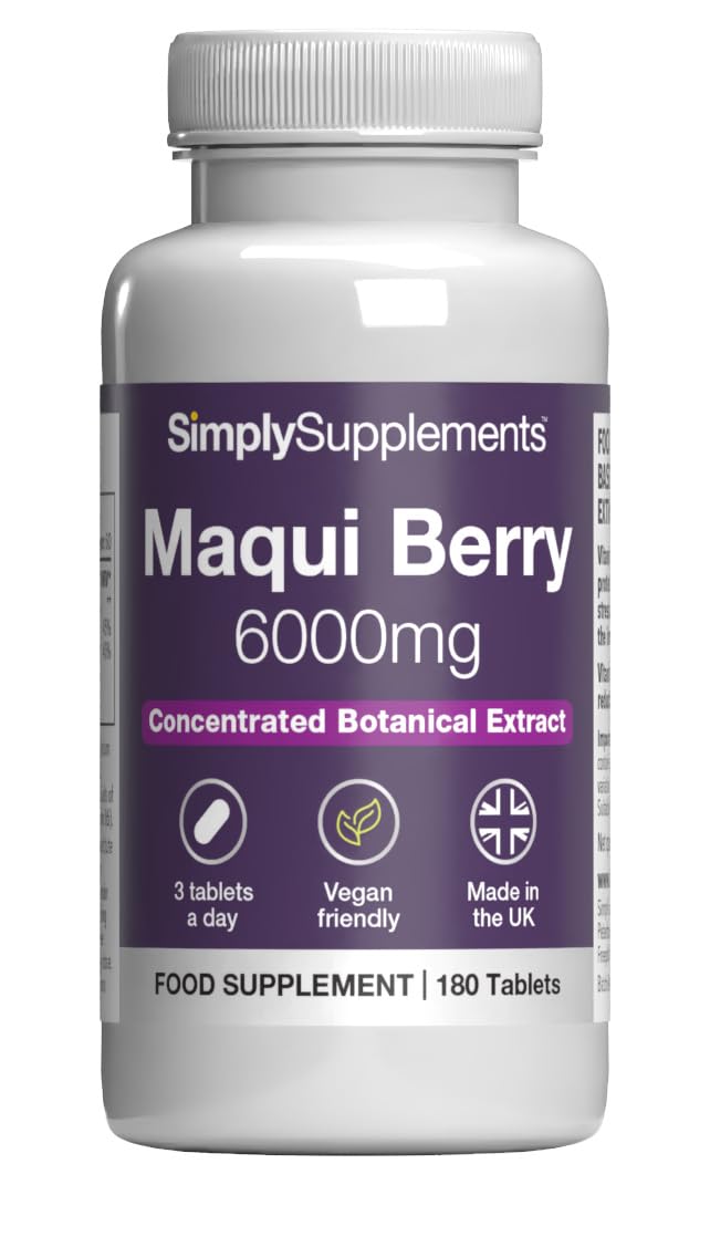 Maqui Berry Supplement 6000mg | with Vitamin C | Supports Immune Function & Reduces Fatigue | Vegan & Vegetarian Friendly | 180 Tablets = 2-Month Supply | GMP Certified and UK Made Unflavoured 1 count (Pack of 180)
