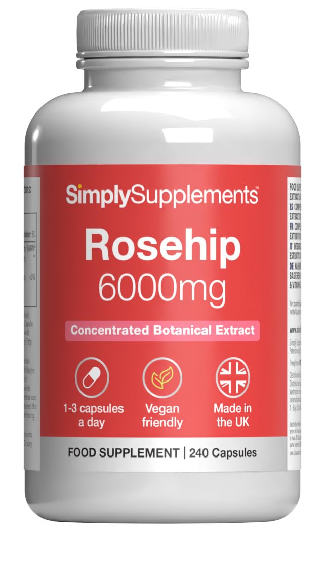 Rosehip Extract 6000mg with Vitamin C | Supports Joint Health & Skin Wellness | Vegans and Vegetarians Friendly | 240 Capsules = 80 Days' Supply | Made in The UK in Accordance with GMP Standards Unflavoured 1 count (Pack of 240)