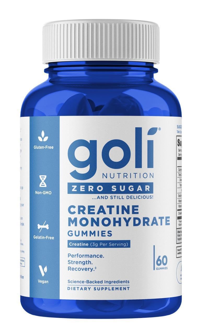 Goli Zero Sugar Creatine Gummies - Keto-Friendly, Rich in Fiber, No Sugar Alcohols, No Artificial Sweeteners, Gluten-Free, Vegan, Non-GMO, and Gelatin-Free, 60 Gummies