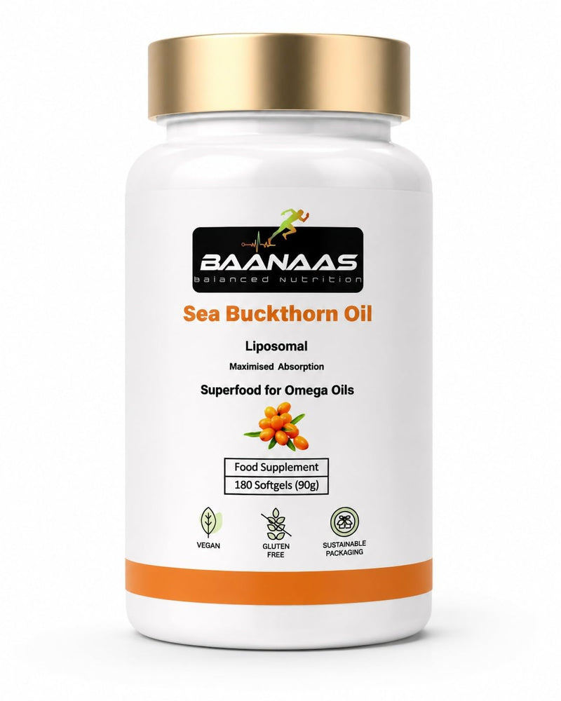 LIPOSOMAL Sea Buckthorn Oil Capsules 30,000mg | 180 Count | High Strength Vegan Supplement | Source of Omega 7 Essential Fatty Acids | No Artificial Preservatives | by Baanaas