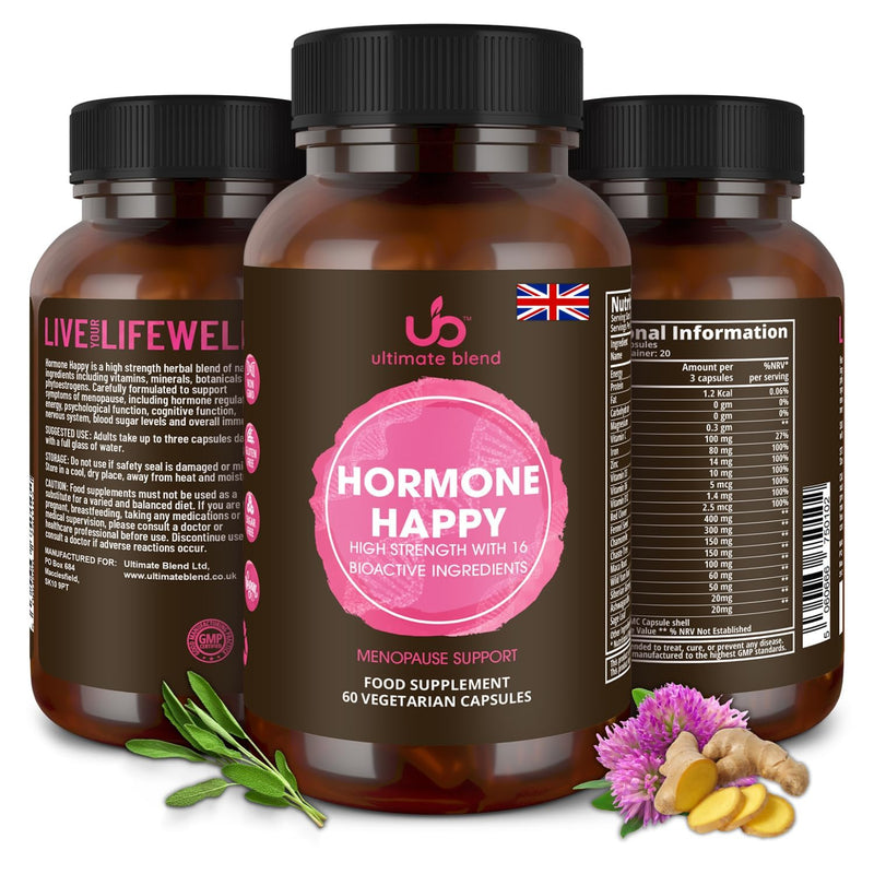Hormone Happy Menopause Support Supplement | 60 Vegan Capsules | 16 Active Ingredients | High-Strength Daily Formula for Energy, Hormonal Balance & Immune Support | by Ultimate Blend