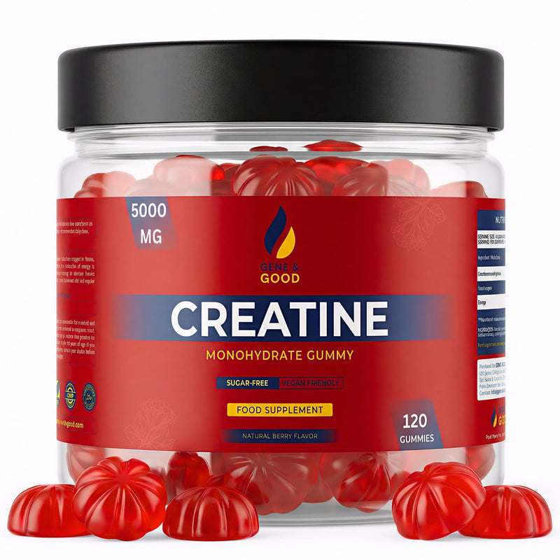 Gene & Good® Creatine Monohydrate Gummies 5000mg- 120 Gummy - Mixed Berry Flavor - Pre-Workout Creatine Gummies for Men & Women - Vegan, Halal, Gluten-Free (Pack of 1)