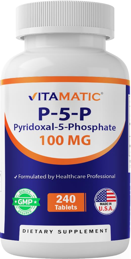 Vitamatic P5P 100 mg (Pyridoxal-5-Phosphate) – Active Form of Vitamin B6 – Energy & Nervous System Support – Non-GMO, Gluten-Free – 240 Tablets